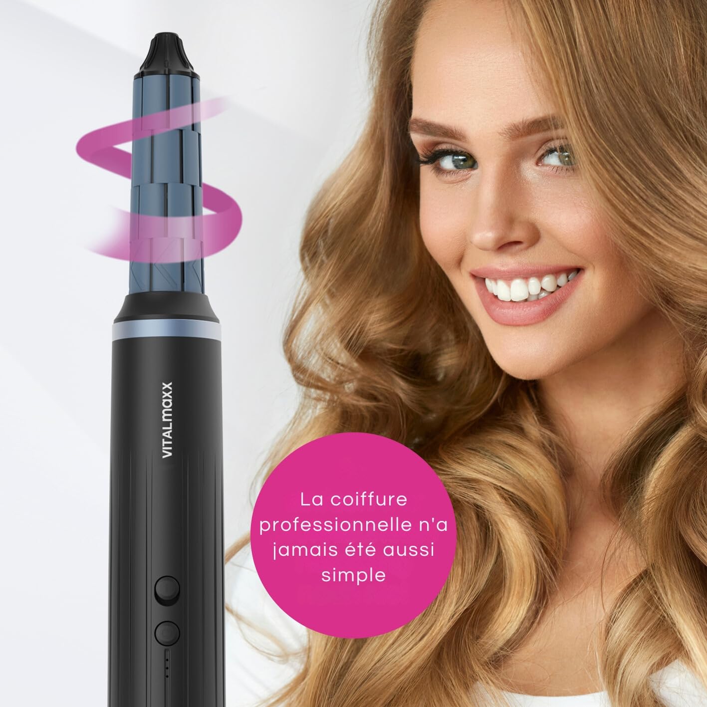 VITALmaxx Air Curler Plus 6-in-1 | Technique innovante de flux d'air | Multi-Styler avec boucleur, sèche-cheveux, brosse à enduire & diffuseur - Sécher, coiffer, créer des boucles | 1500W [Noir]