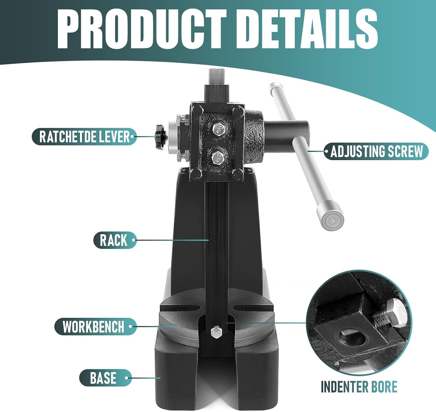 Arbor Press Tool 1 Ton, Heavy Duty Manual Arbor Press 12” Max Height, Cast Iron Hand Press with adjustable lever for Bending, Punching and Pressing (Black 1Ton)