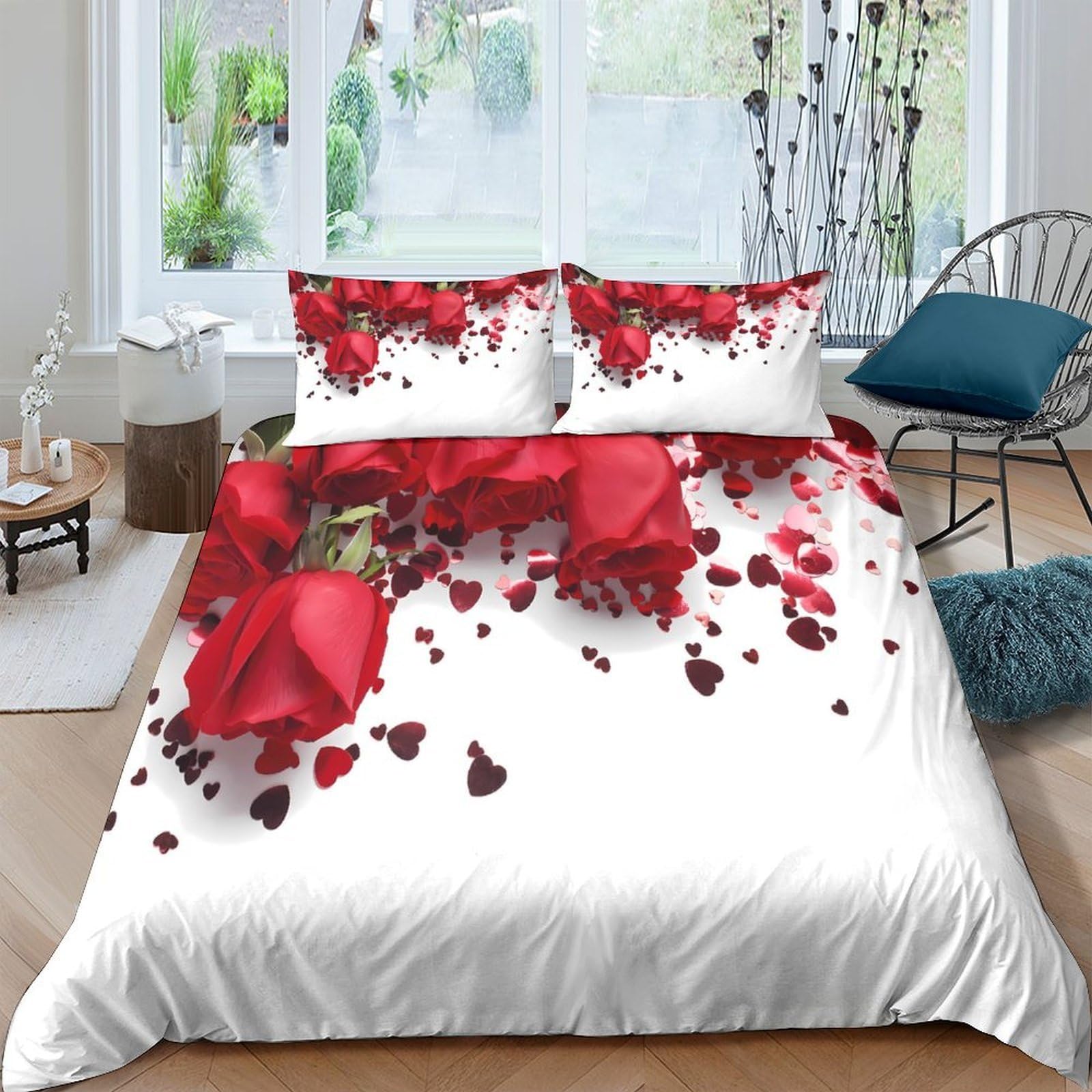 Ctjqhvkz Style-7 3D Printed Red Rose Fitted Sheet Microfiber Soft Bedroom Decor Romantic Petal Bed Cover For Home Dorm Single（135X200cm）