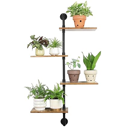 YFFSRJDJ Window Plant Shelves for Multiple Plants indoors,4-tier wooden metal Corner plant stand Floating plant shelf? Windowsill with a plant wall shelf as a part of the indoor garden decor(Pot up to 8