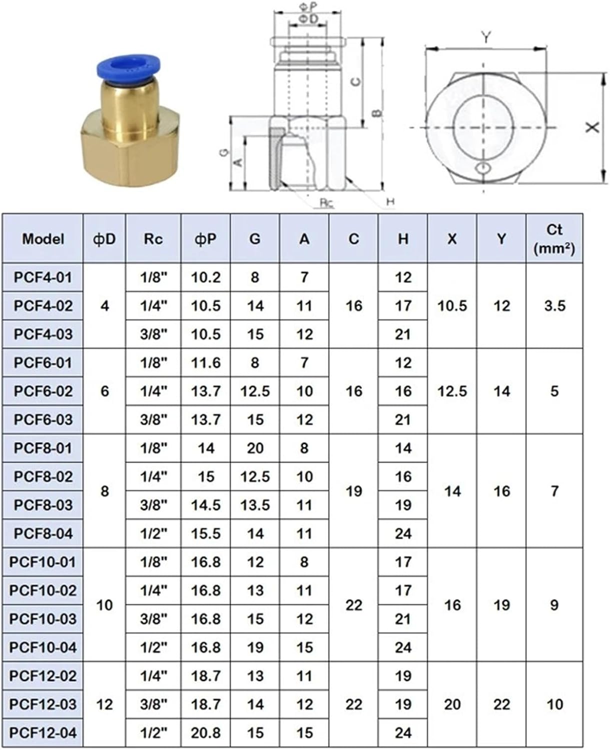 OD 4MM 6MM 8MM 10MM 12MM Thread 1/8 1/4 3/8 1/2Inch Pneumatic Fitting Female Straight One-touch Fittings 1Pcs(PCF4-02)