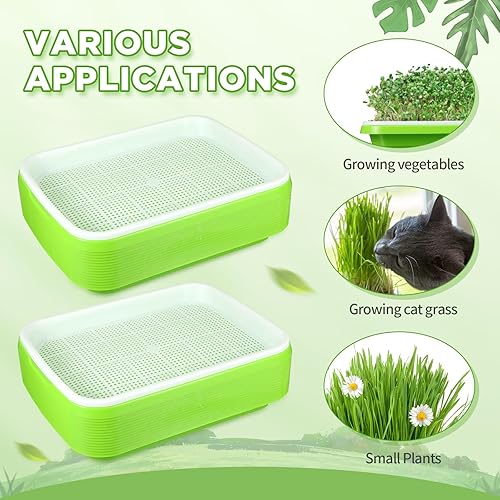 Miniatura 5 de Eaasty 16 juegos de bandeja de germinación de semillas y tapete de cultivo de fibra de 12.2 pulgadas, bandeja de brotes de microgreens con agujeros