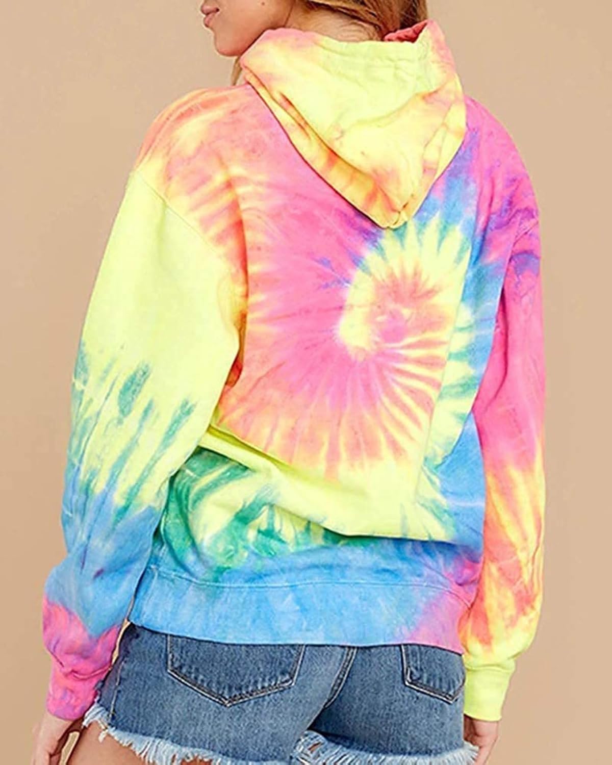 Womens Tie Dye Hoodie Gradient Print Sweatshirt Casual Loose Trendy Long Sleeve Drawstring Pullover - Image 3