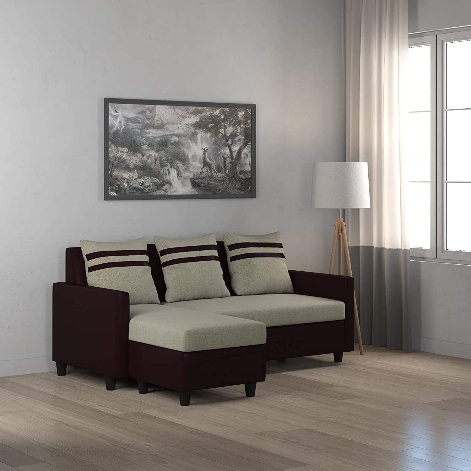 Furny Mint L-Shaped Reversible Sofa (Beige-Brown)