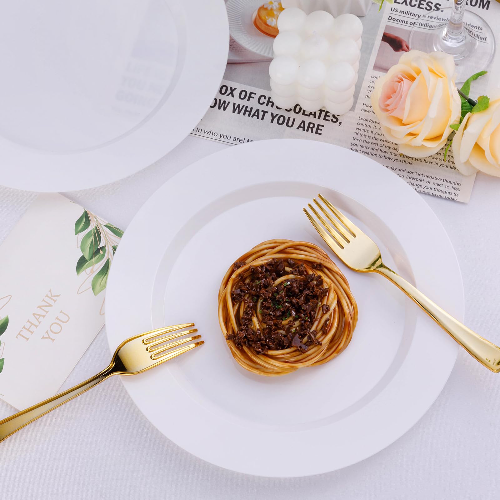 White Plastic Plates - 100 Pack for Parties & Events -6