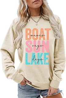 Boat Waves Sun Rays Lake Days Sweatshirt Women Lake Life Crewneck Sweatshirts Funny Long Sleeve Graphic Shirts Tops