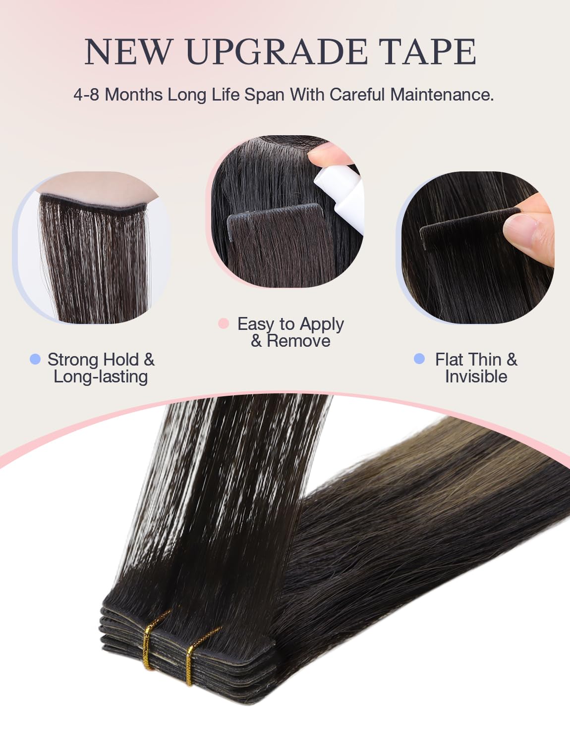 DOORES Tape in Balayage Natural Black to Light Blonde 20 Inch 20pcs 50g Human Hair Extensions Tape in Straight Real Natural — view 94