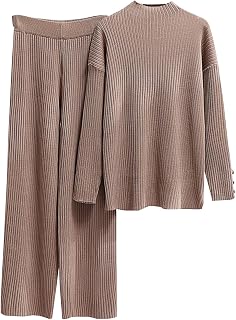Co Ord Sets Women Fall Sweater Going Out 2 Piece Sets Lounge Long/Short Sleeve Knit Pullover Tops Wide Leg Pants Trendy