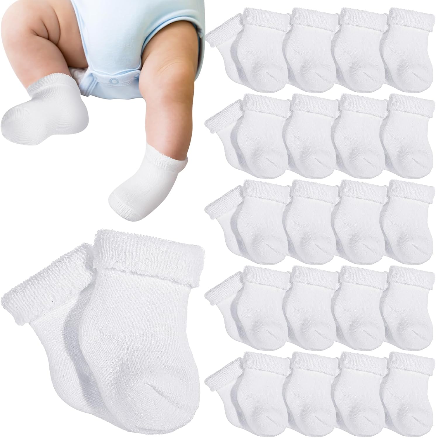 Janmercy 20 Pair Preemie Socks Baby Boy Girls Newborn Premature Terry Cotton Socks for Unisex Baby
