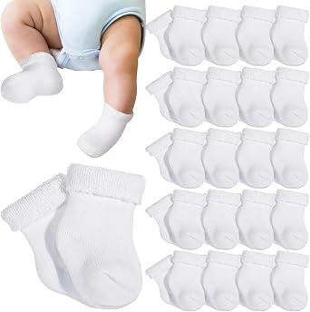 Janmercy 20 Pair Preemie Socks Baby Boy Girls Terry Cotton Turn Cuff Socks Gifts for Newborn, Hospital Nicu