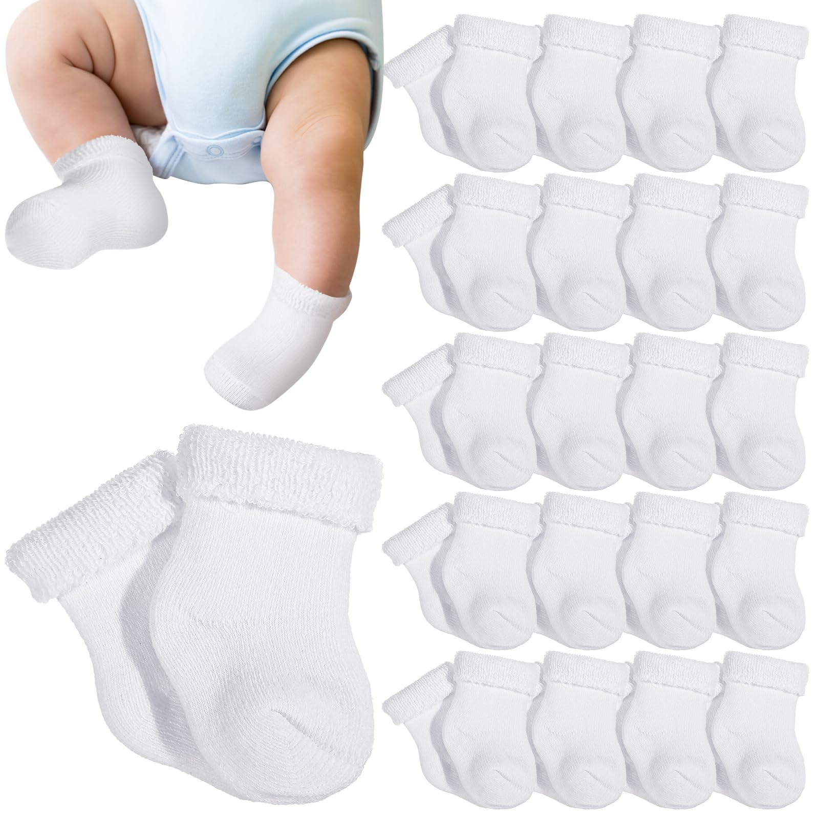 20 Pair Preemie Socks Baby Boy Girls Newborn Premature Terry Cotton Socks for Unisex Baby