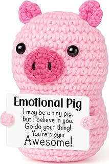 Mini Funny Positive Crochet Pink Pig, Handmade Crochet Emotional Inspirational Pig Gifts for Women Men Teens Friend Coworker Girls, Christmas Birthday Gifts for Women Sister Friend Positive Cute Decor