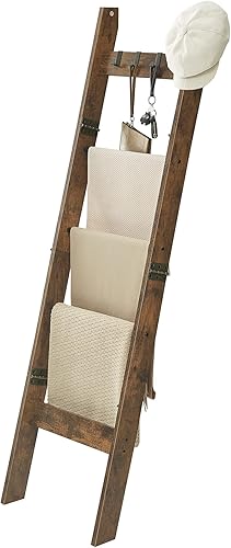 Escalera para manta para sala de estar, estante decorativo para edredón con 4 ganchos extraíbles, 5 niveles de soporte de escalera de granja