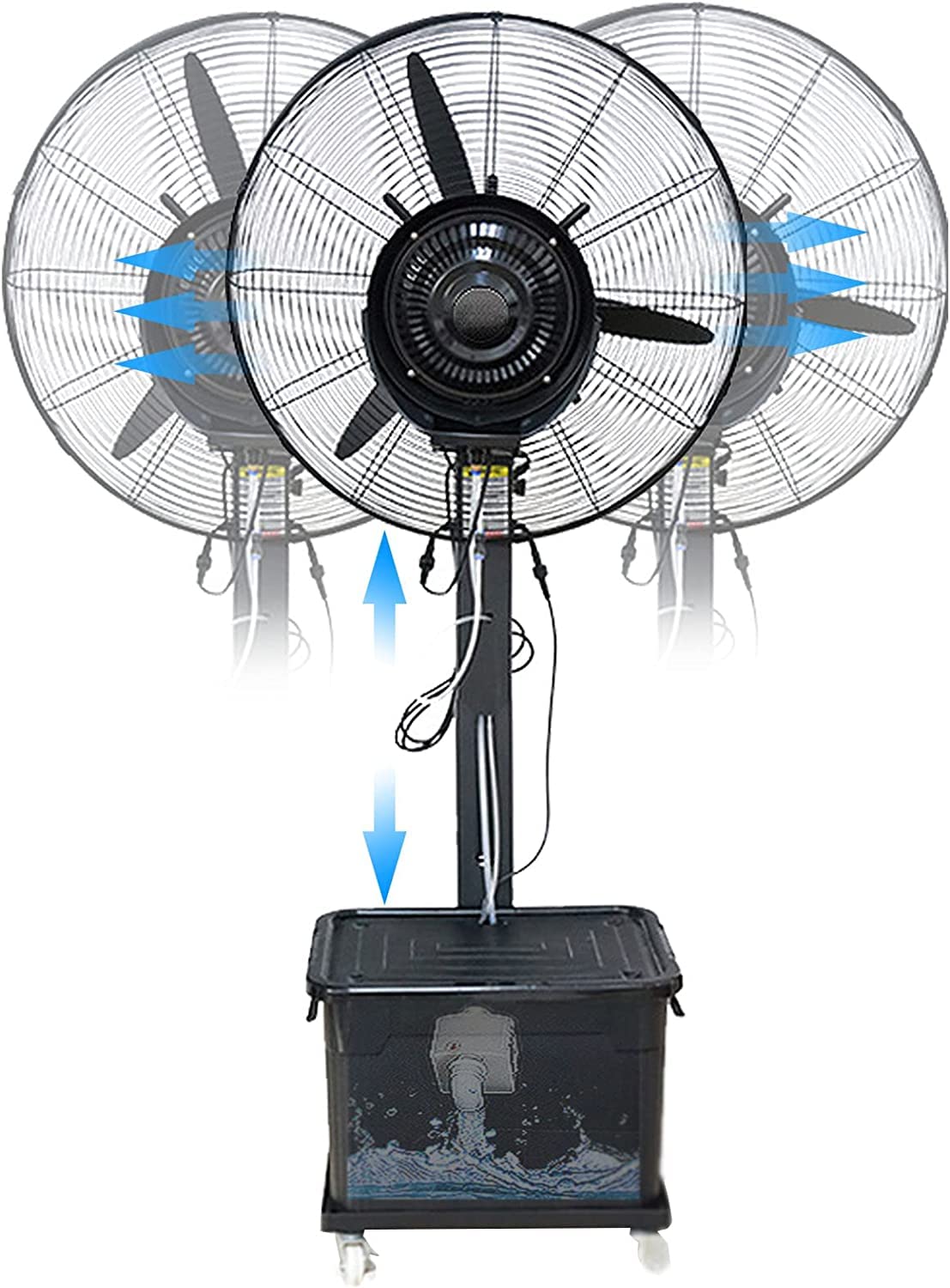 asdchZen Heavy Duty Pedestal Oscillating Fan With Mist, 90°Oscillation, Adjustable Height, 3 Speeds Standing Floor Fan For Industrial Commercial Use,70CM