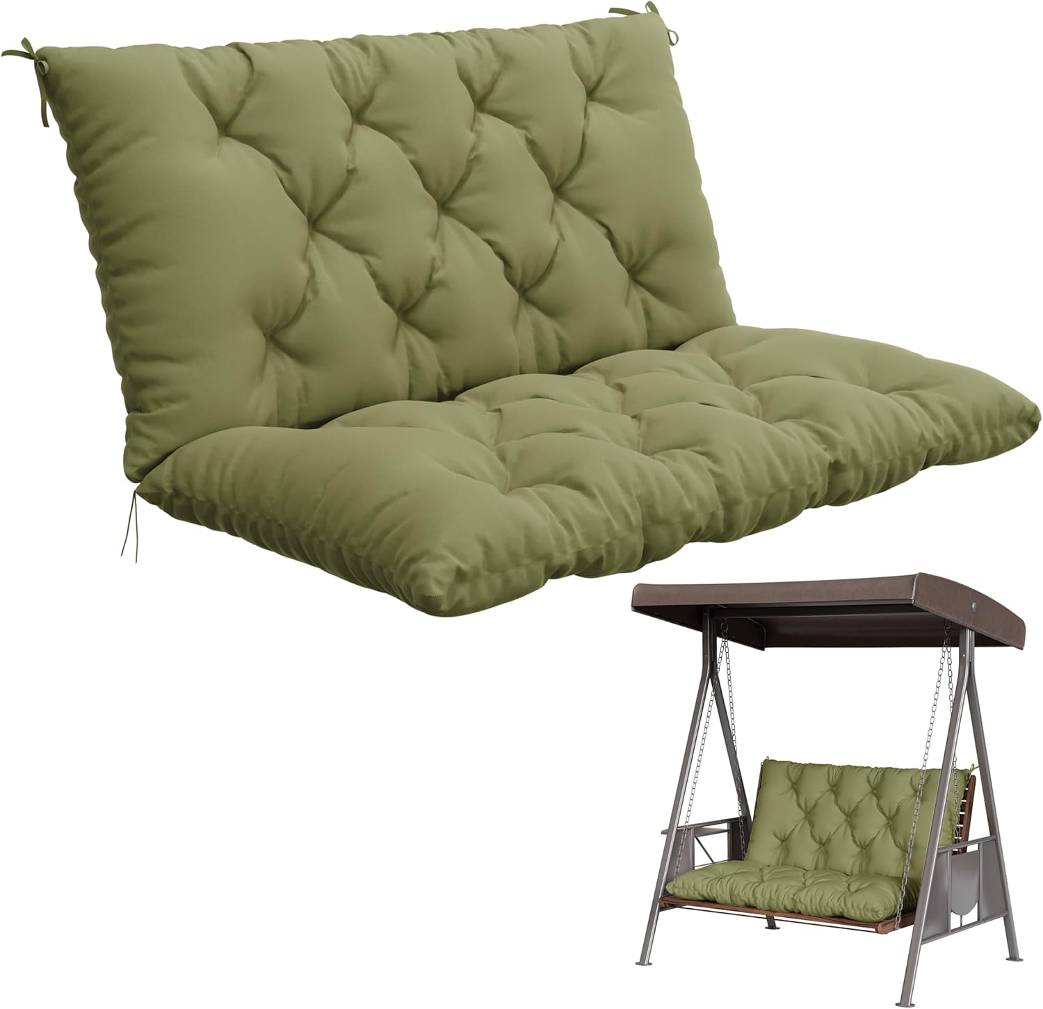 Porch Swing Cushion with Backrest,Waterproof Bench Cushion for Outdoor Furniture,2-3 Seater Replacement Thickened 5 in swing cushion,with Ties,Patio,Outdoor,Backyard and Garden (Light Green,40x40 in) 40''×40''×5'' Light Green