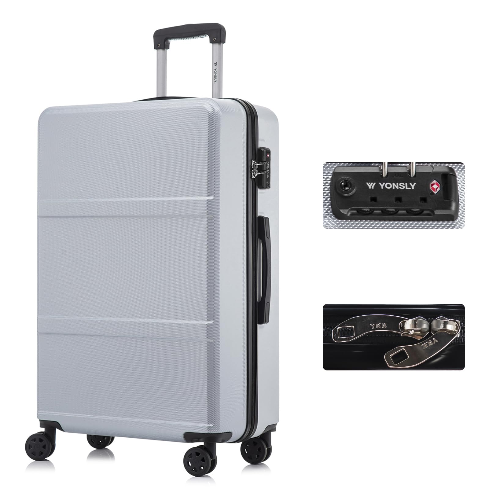 yonsly Koffer Suitcase, Trolley Reisekoffer, Rollkoffer Handgepäck mit 4 Rollen 360°, ABS Hartschalen, Sicherheitsschloss, Weicher Gummigriff, 210D-Futter