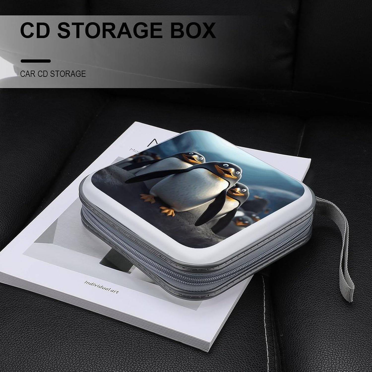 Funny Penguins CD Case 40 Capacity CD/DVD Case Holder Disc Storage Organizer Wallet Bag Portable Zipper CD Case Holder for Car Home Office Travel
