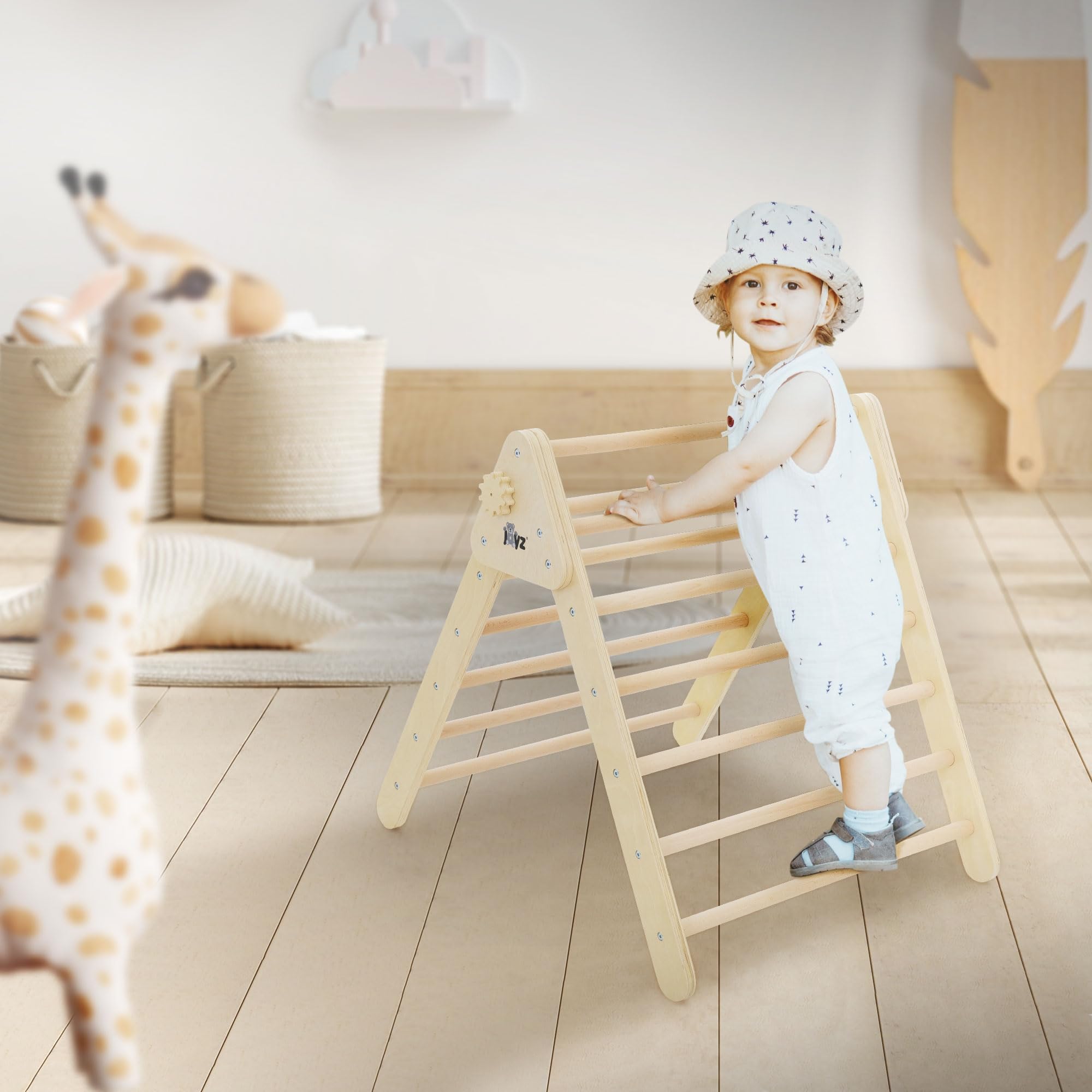 Joyz Kletterdreieck für Kinder, Natur, Indoor Klettergerüst aus massives Holz, Pikler Dreieck, Montessori Spielzeug, Holzdreieck für Baby ab 2 Jahre, Kletterleiter Kletterturm Klettergerät Spielgeräte