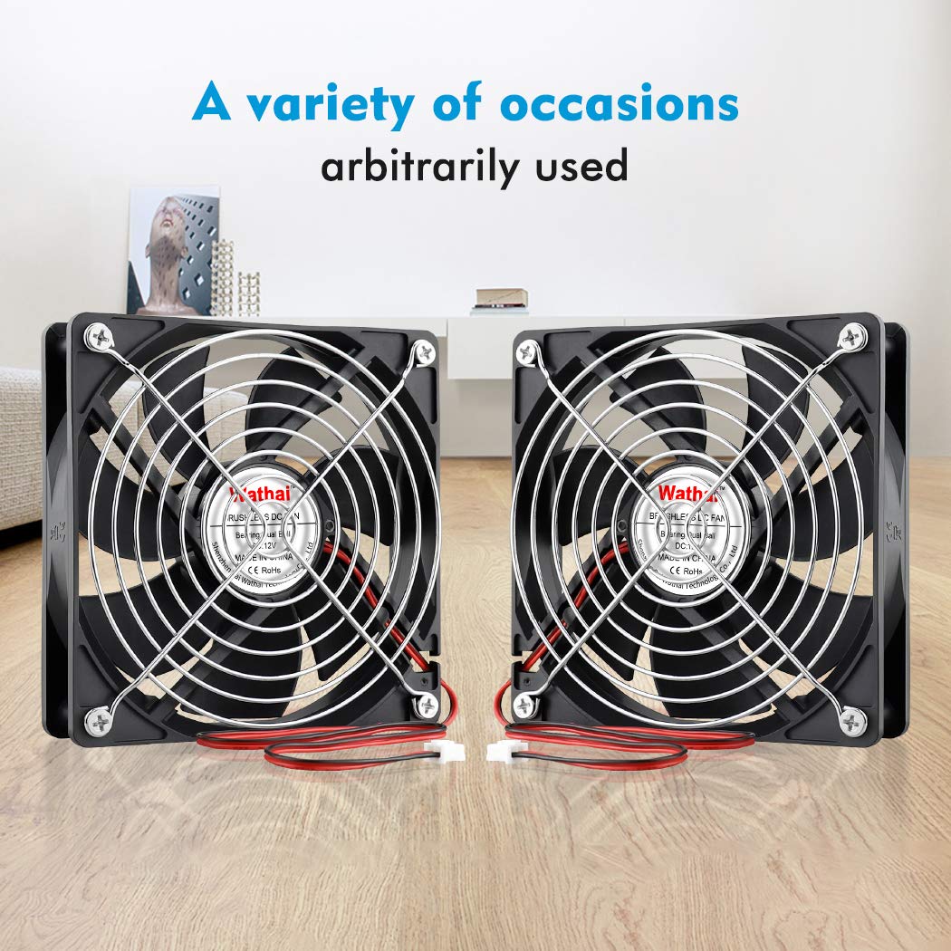 Wathai 120mm x 25mm 12 Volt Brushless DC Cooler Computer Case Cooling Fan 12V 2Pin 2 Pack