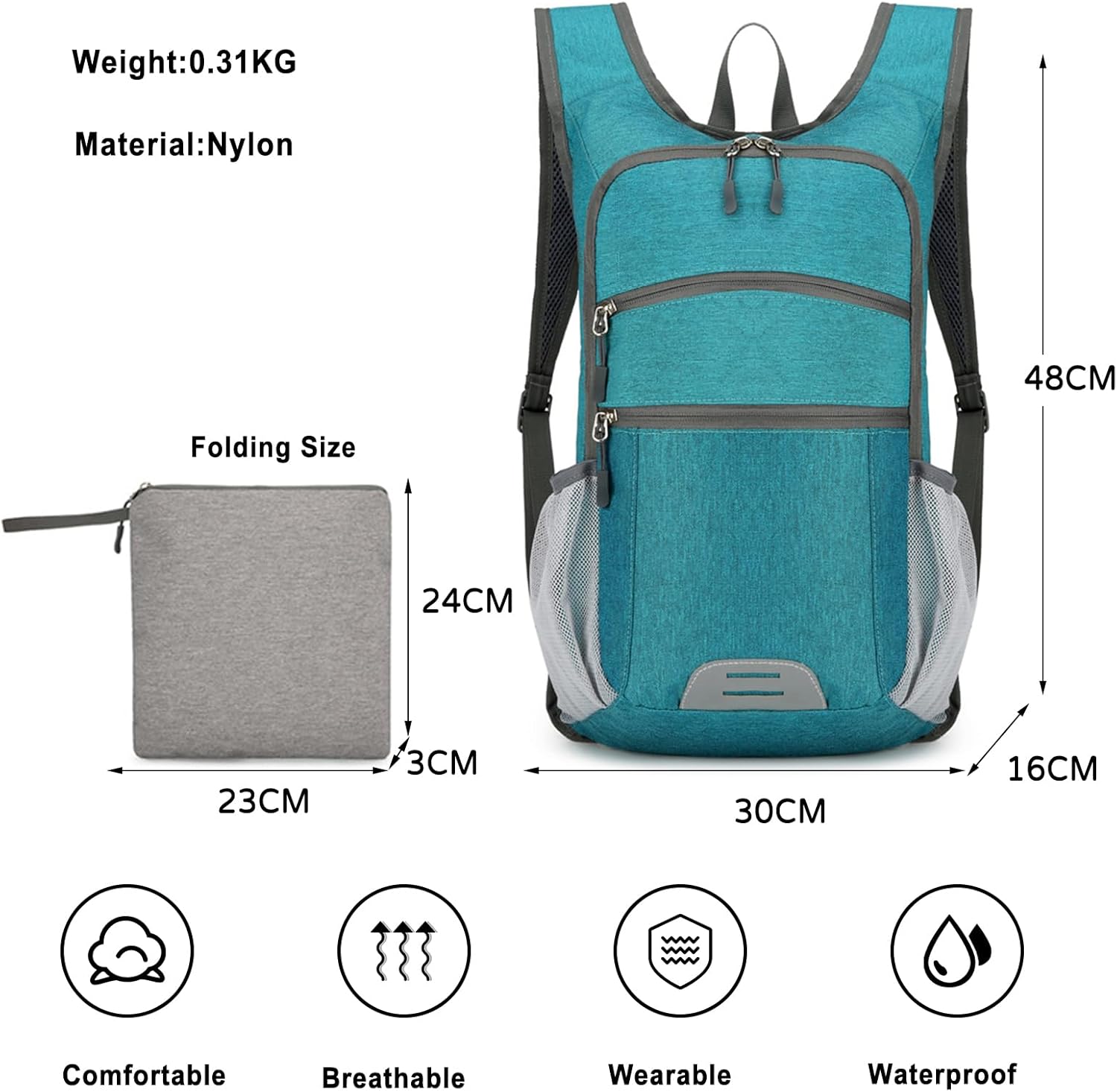 PORRASSO Foldable Daypack Casual Backpack 19L Rucksack Lightweight Backpack for Women Men Camping Travel Daily Use Green
