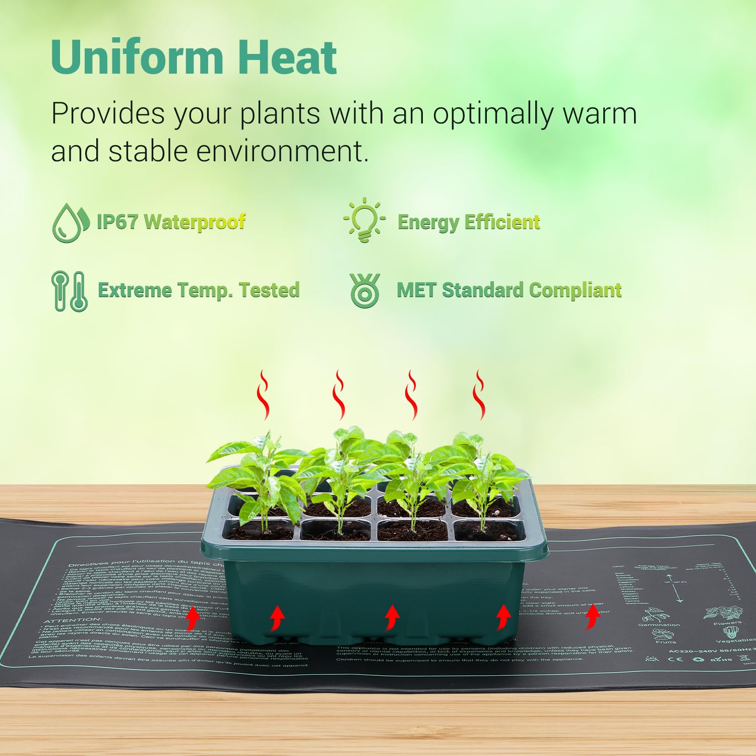 LERWAY Tapis Chauffant pour Plantes avec Contrôleur de Température, Serre de Germination Imperméable Accélérer la Germination des Graines, Coussin Chauffant pour Reptile 30 Watts, 52 × 25 cm