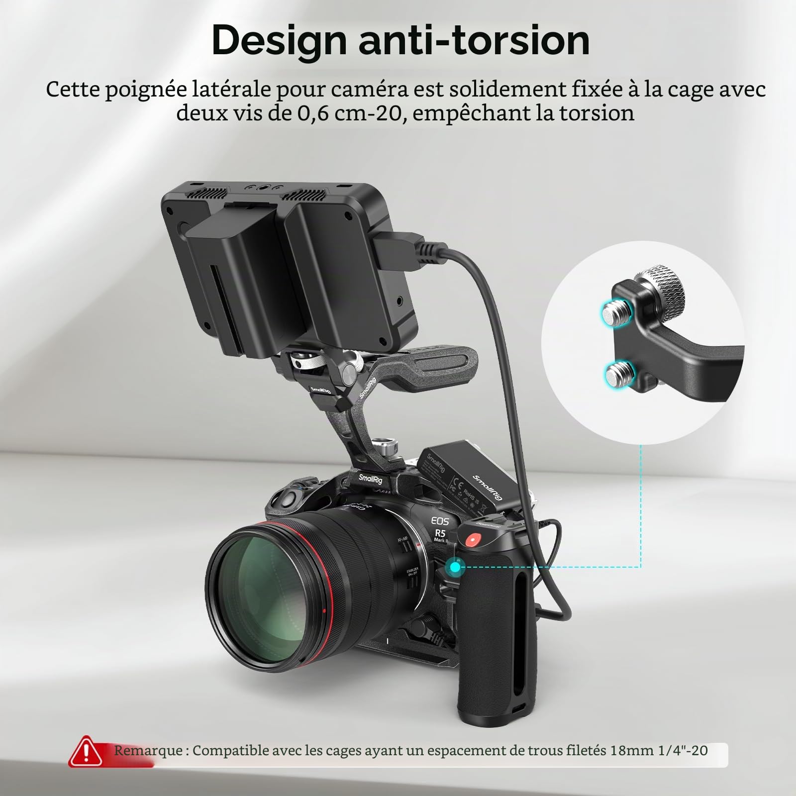 SMALLRIG poignée latérale filetée avec déclencheur à distance de démarrage/arrêt d'enregistrement, 3 câbles de commande, Sony A7 III/FX3, pour Canon R5II, pour FUJIFILM X-T5, pour Panasonic S5 II-4928