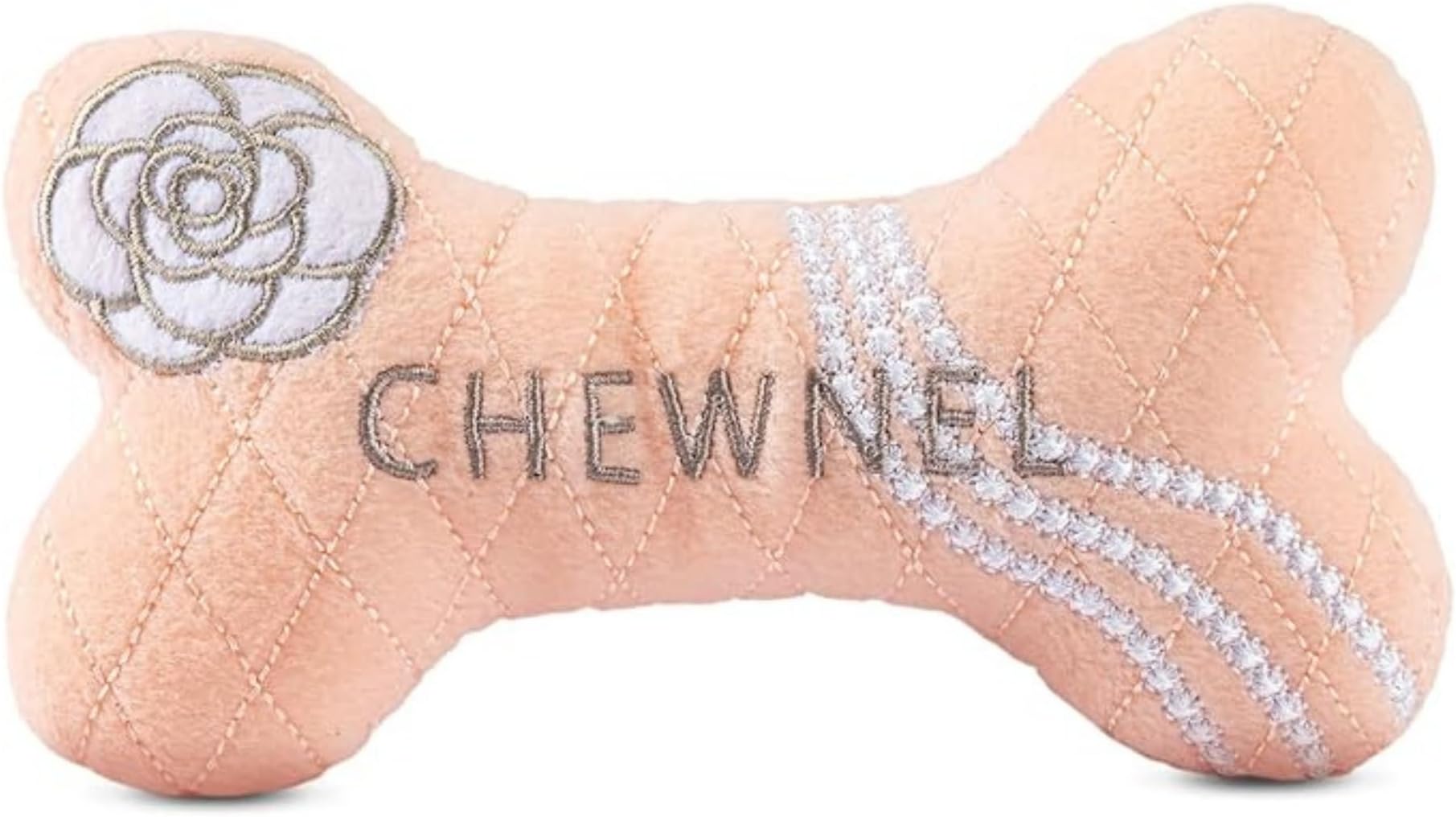 Dog Diggin Designs Chewnel Blush Plush Dog Toy Bone | Luxury-Inspired Parody Designer Bone with Squeaker, Soft Plush Chew & Play Dog Toy – Prêt-à-Porter Play!