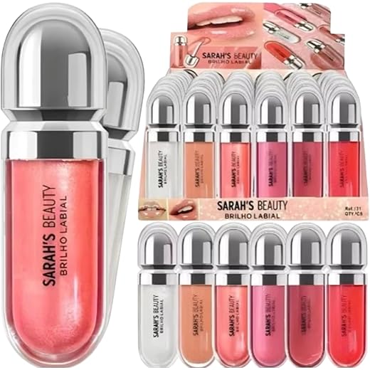 Kit com 6 Gloss Labial, Brilho Intenso, Cores Variadas
