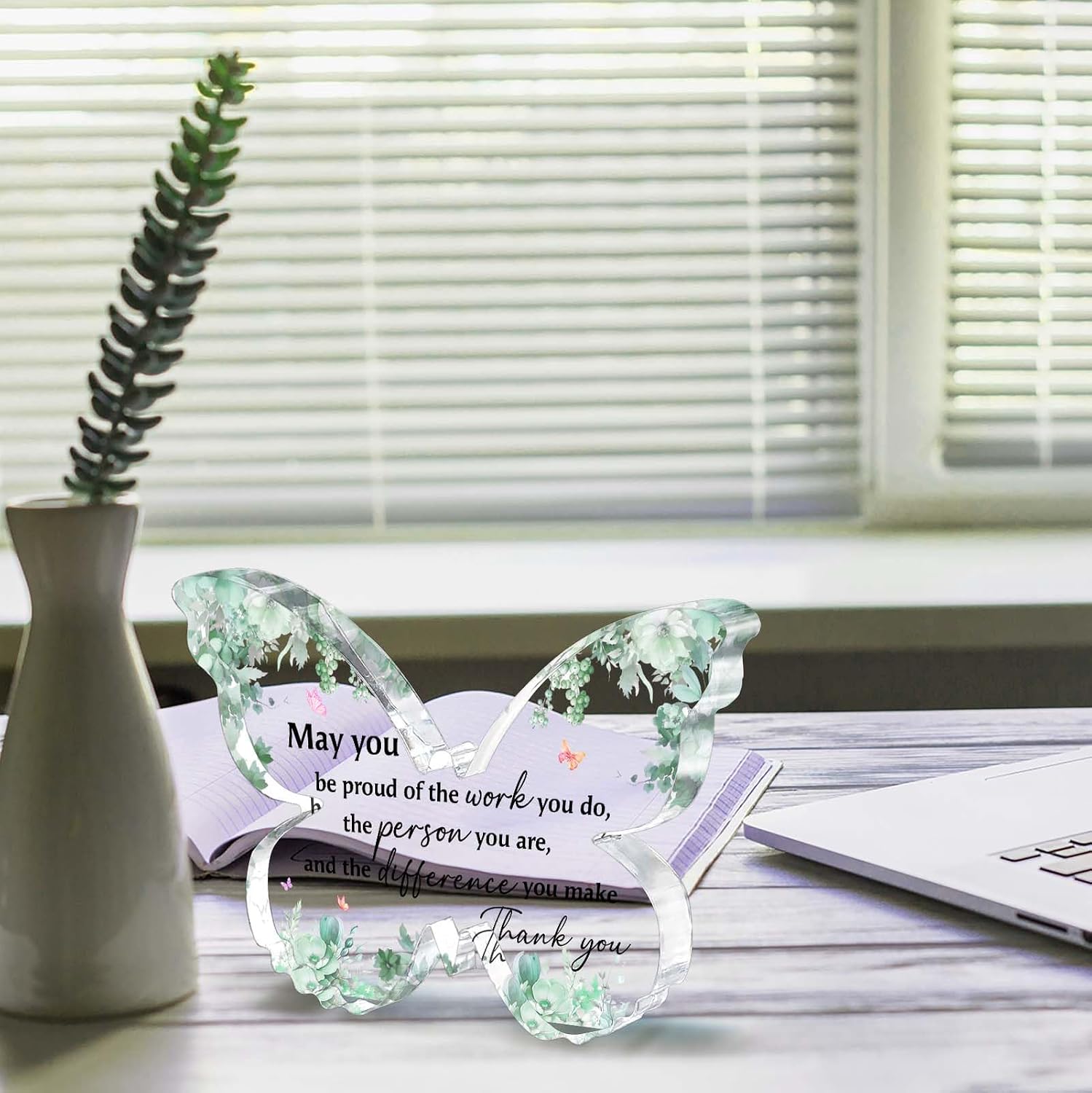 Thank You Gifts for Women Butterfly Appreciation Gifts for Coworker Teacher Women Mom Friends Sage Green Office Decor Butterfly Office Desk Decoration Accessories image 5