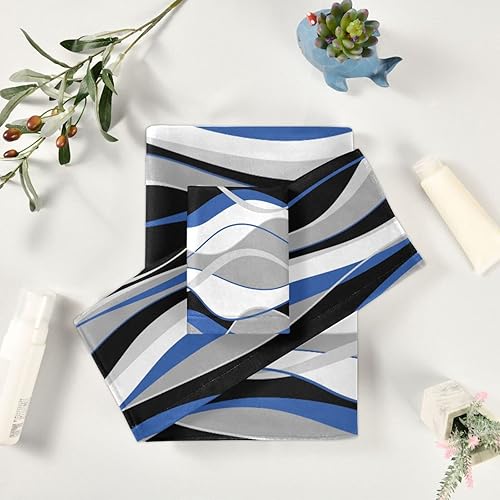 Miniatura 6 de PATINISA Juego de 3 toallas de baño, azul y negro, rayas grises y blancas, juego de toallas de baño decoractivas, 1 toalla de baño, 1 toalla de
