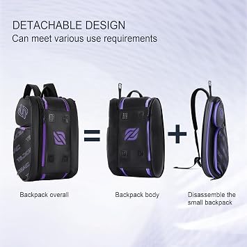 TILDOSAC Pickleball Bag - Large Paddle Padel Backpack for 4 Paddles & Accessories with Shoe Compartment (Black Purple)