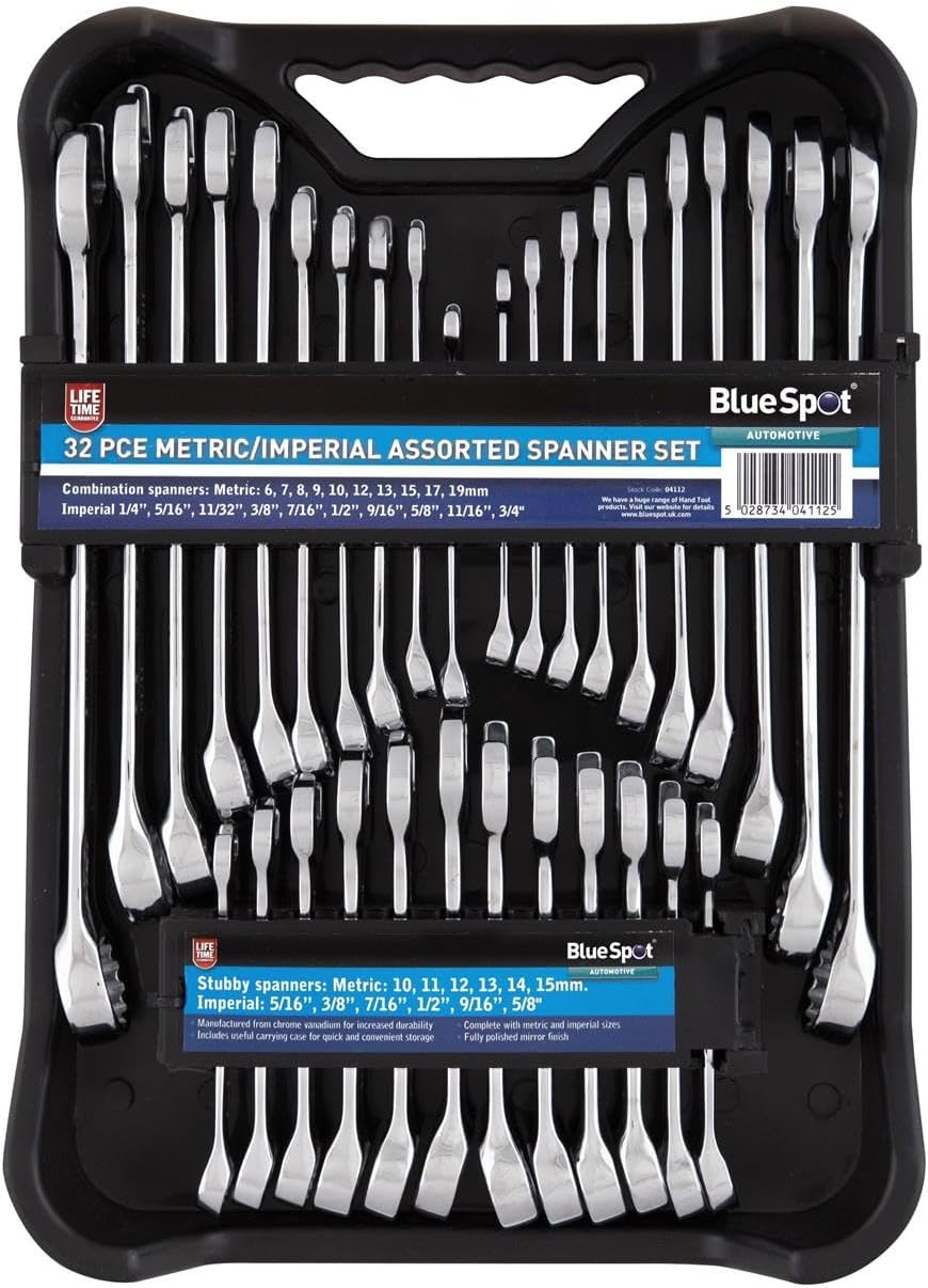BlueSpot Tools 04112 32PCE Metric/Imperial Assorted Spanner Set (6-19mm)(1/4"-5/8")