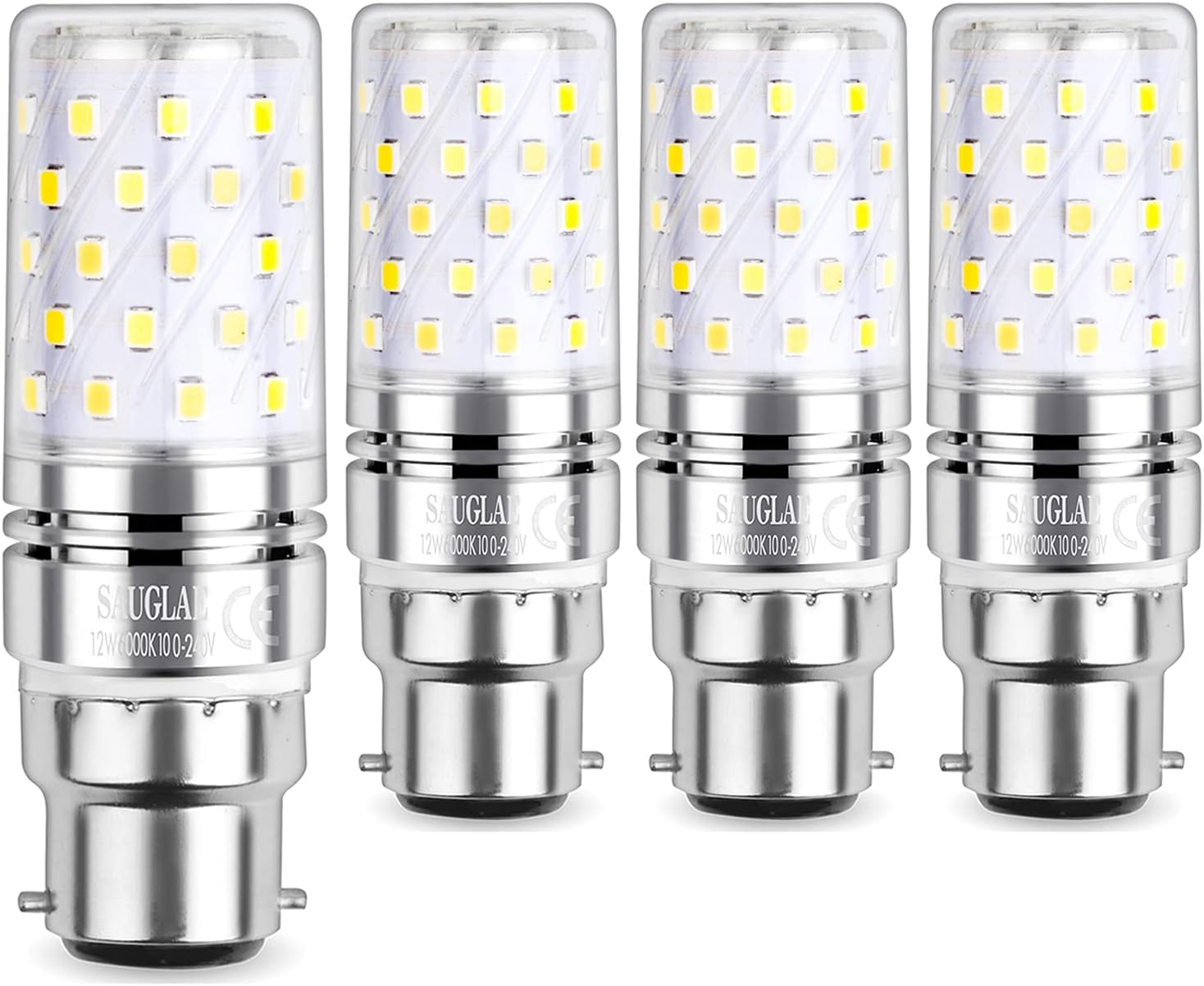 LED Corn Bulbs, B22 Bayonet Cap, 12W, 1450Lm, 6000K Daylight White, Not Dimmable, Pack of 4