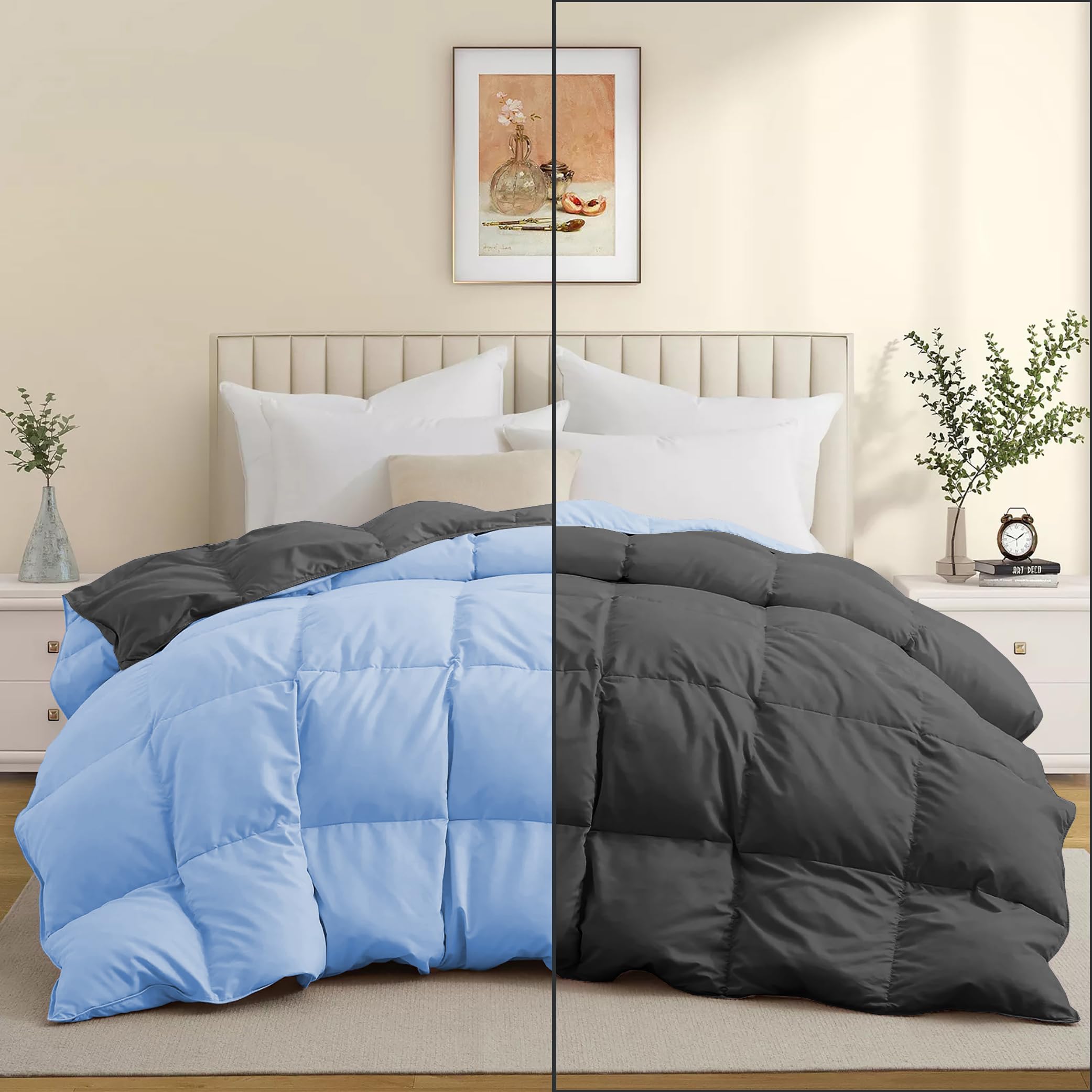Luxurious Comfort 600 GSM Winter Comforter Double Bed Size 90"X100" - 600 GSM Microfiber Super Soft Fluffy for Winter Comforter/Rajai/Duvet/Blanket Double Bed - Sky Blue/Dark Gray Color-image-16