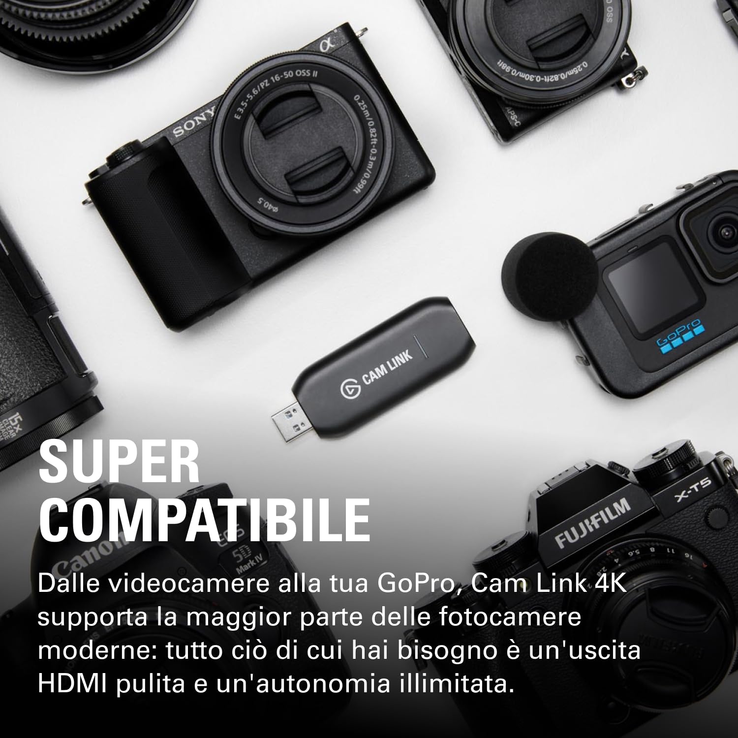 Elgato Cam Link 4K, trasmetti live, registra via DSLR, camcorder, action cam, 1080p60, 4K/30FPS, HDMI, USB 3.0, videoconferenze, home office, Zoom, Teams