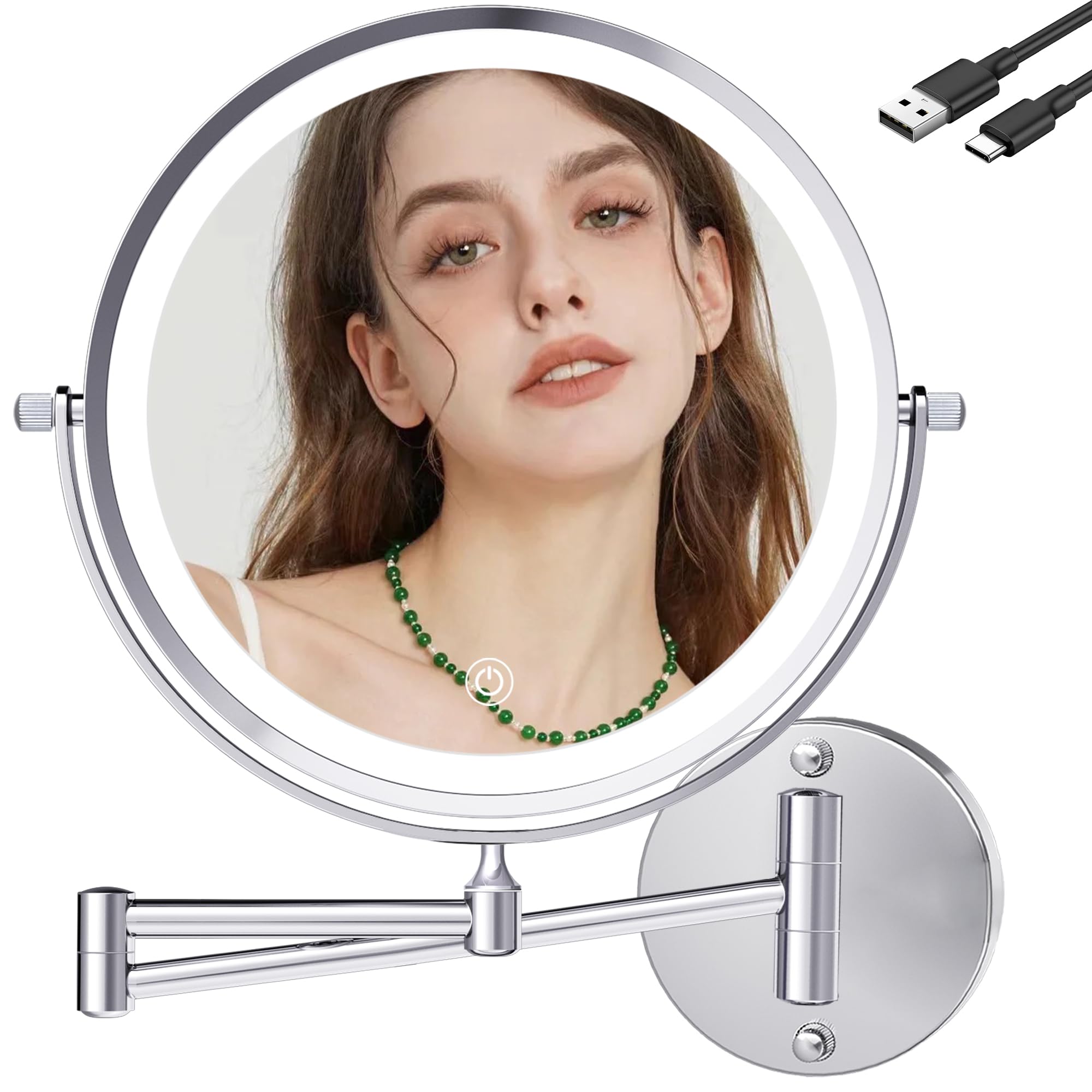 Miroir De Maquillage Flexible à Col De Cygne 10x Avec Lumières Et