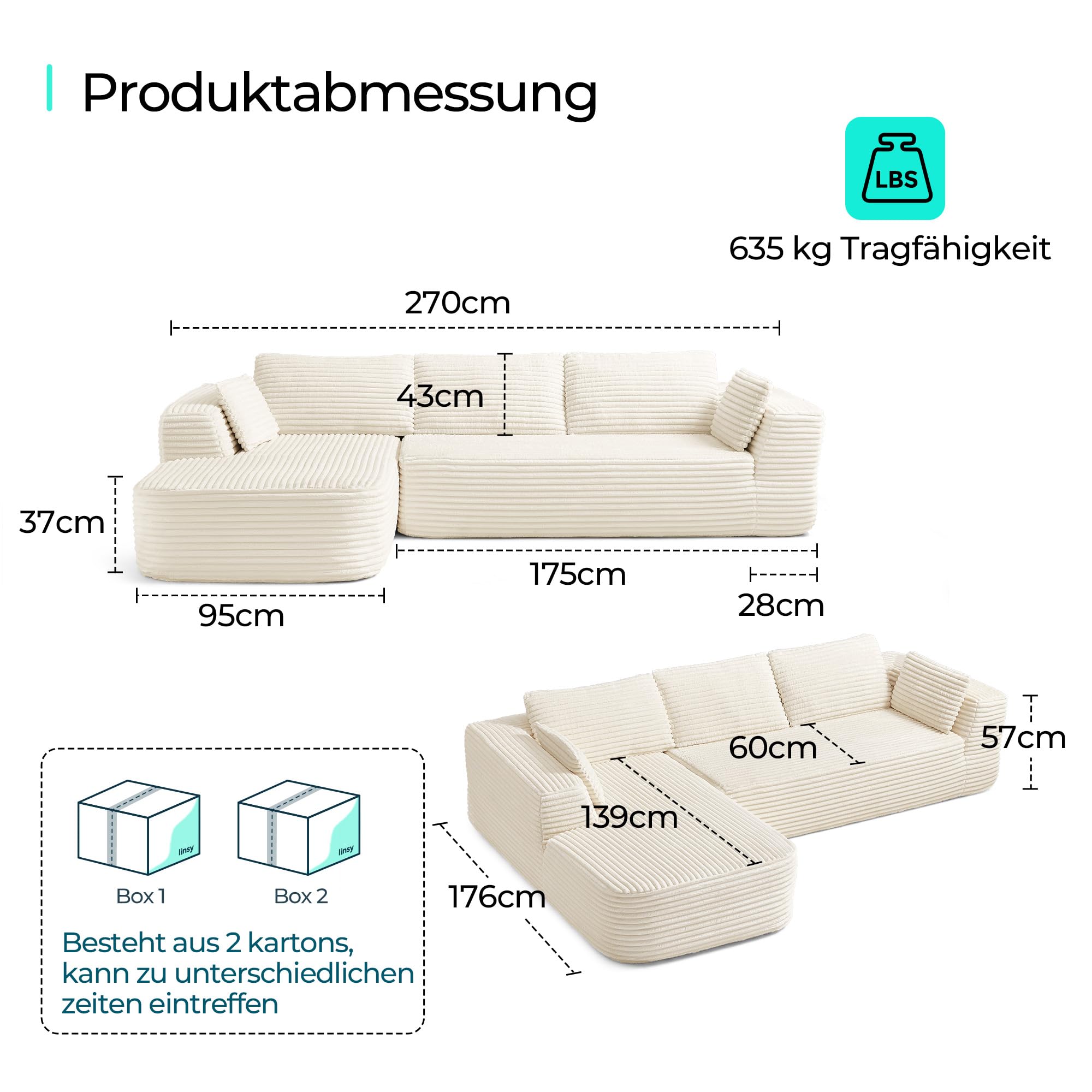 LINSY Home Canapé modulaire, Pas de Montage nécessaire, 270 cm de Large