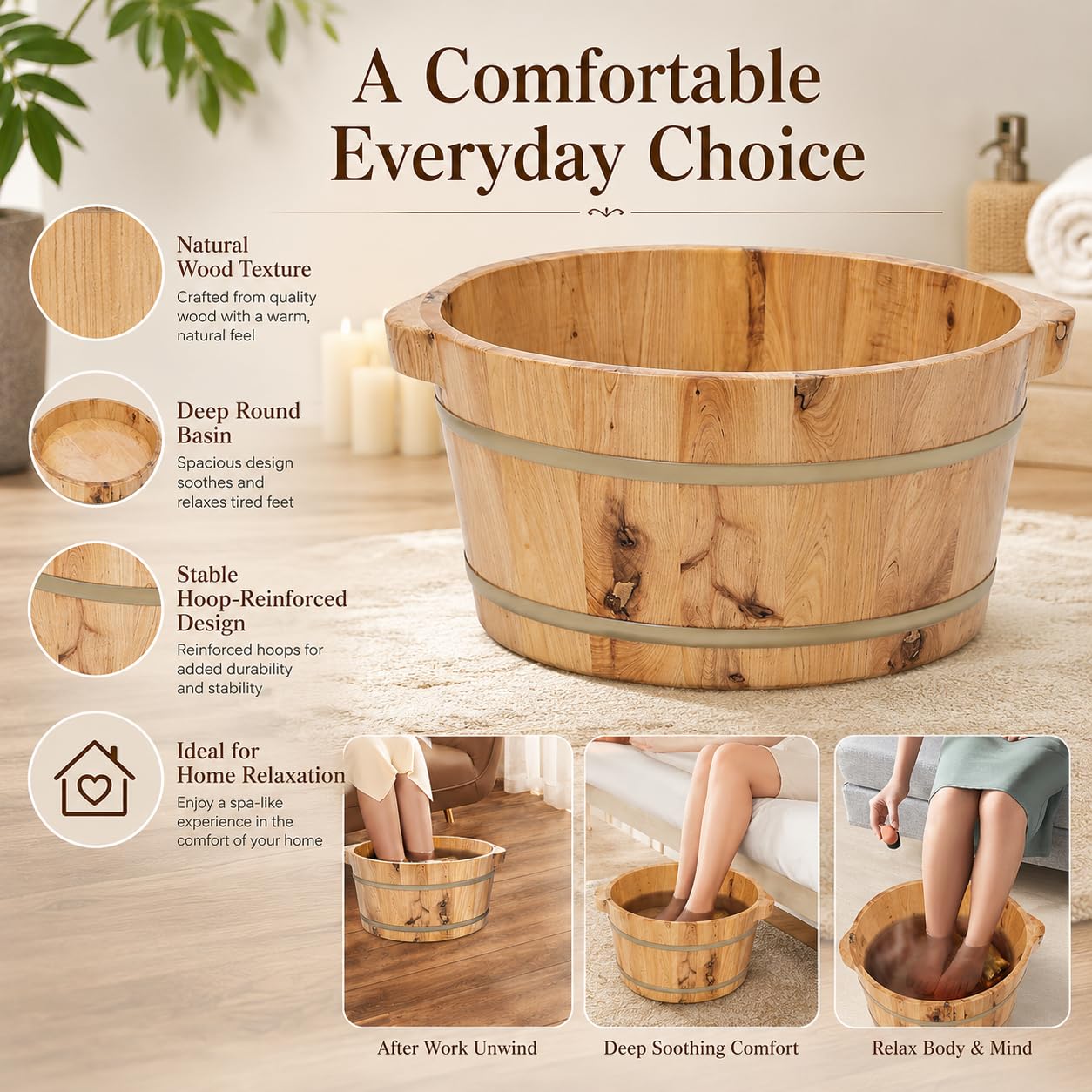 Piscina De Pies De Madera Bañera De Madera Para Remojar Pies Multifunción Cuenca De Pedicura Tazón De Baño De Pie,Para El Hogar, Centro De Baño De Pies