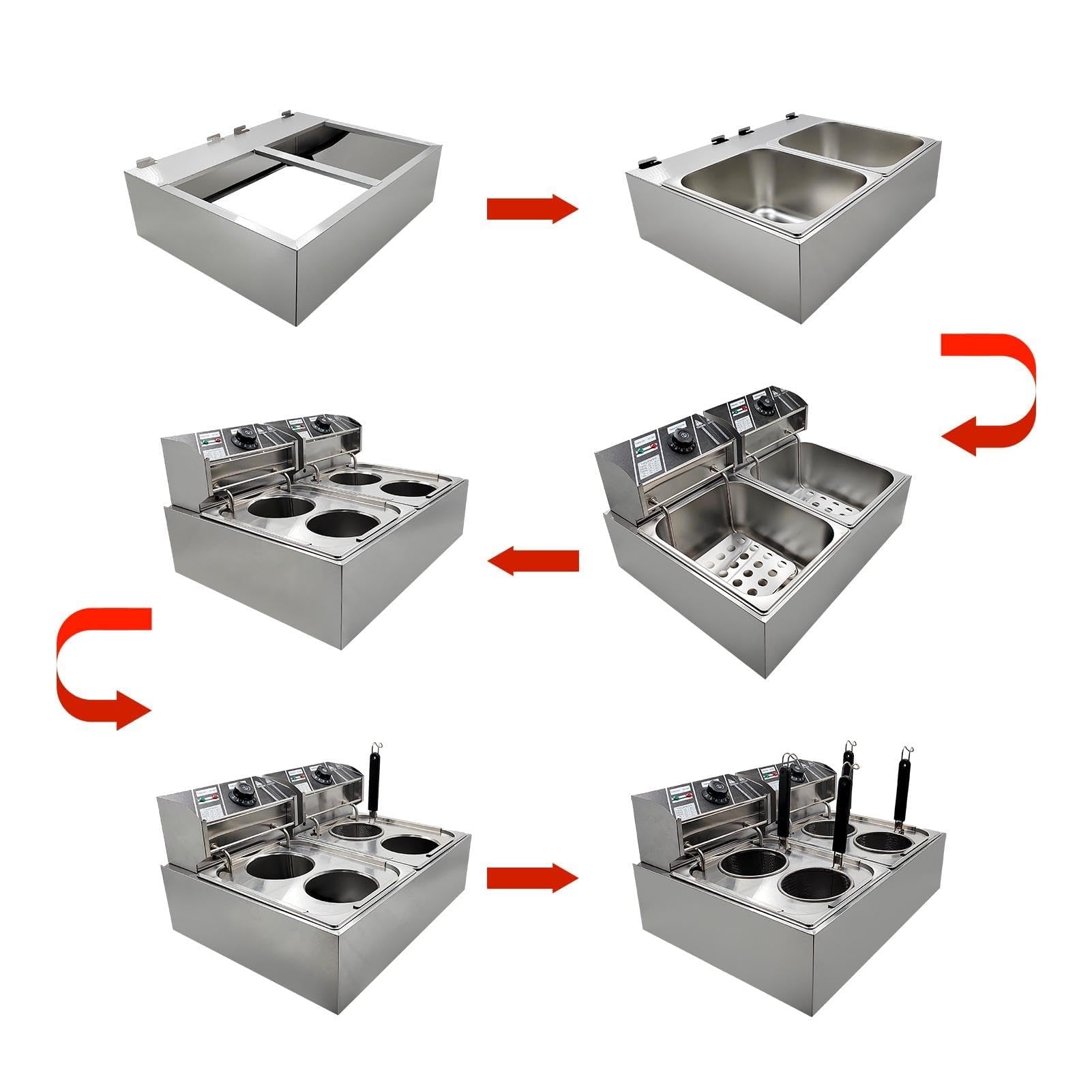 Cuocipasta elettrico professionale per noodles, friggitrice da banco con controllo della temperatura, cuocipasta di grande capacità con cestello e filtro rimovibili, macchina per la cottura noodle(4 H