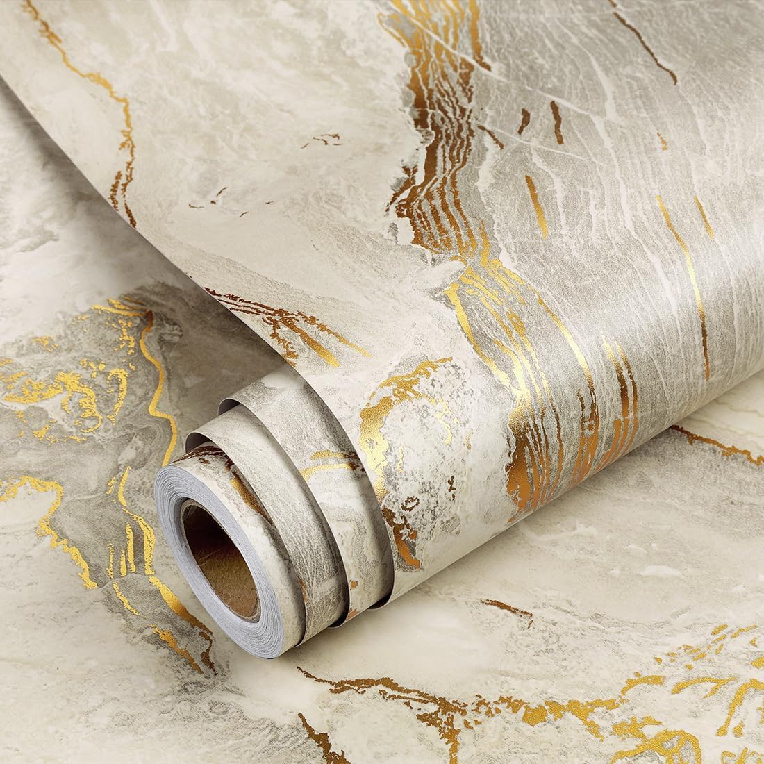 YENHOME Renter Friendly Peel and Stick Waterproof Beige Gold Grey Matte Marble Contact Paper - 30"X118" Self Adhesive Removable Marble Wall Paper Decor Vinyl Countertop Wrap