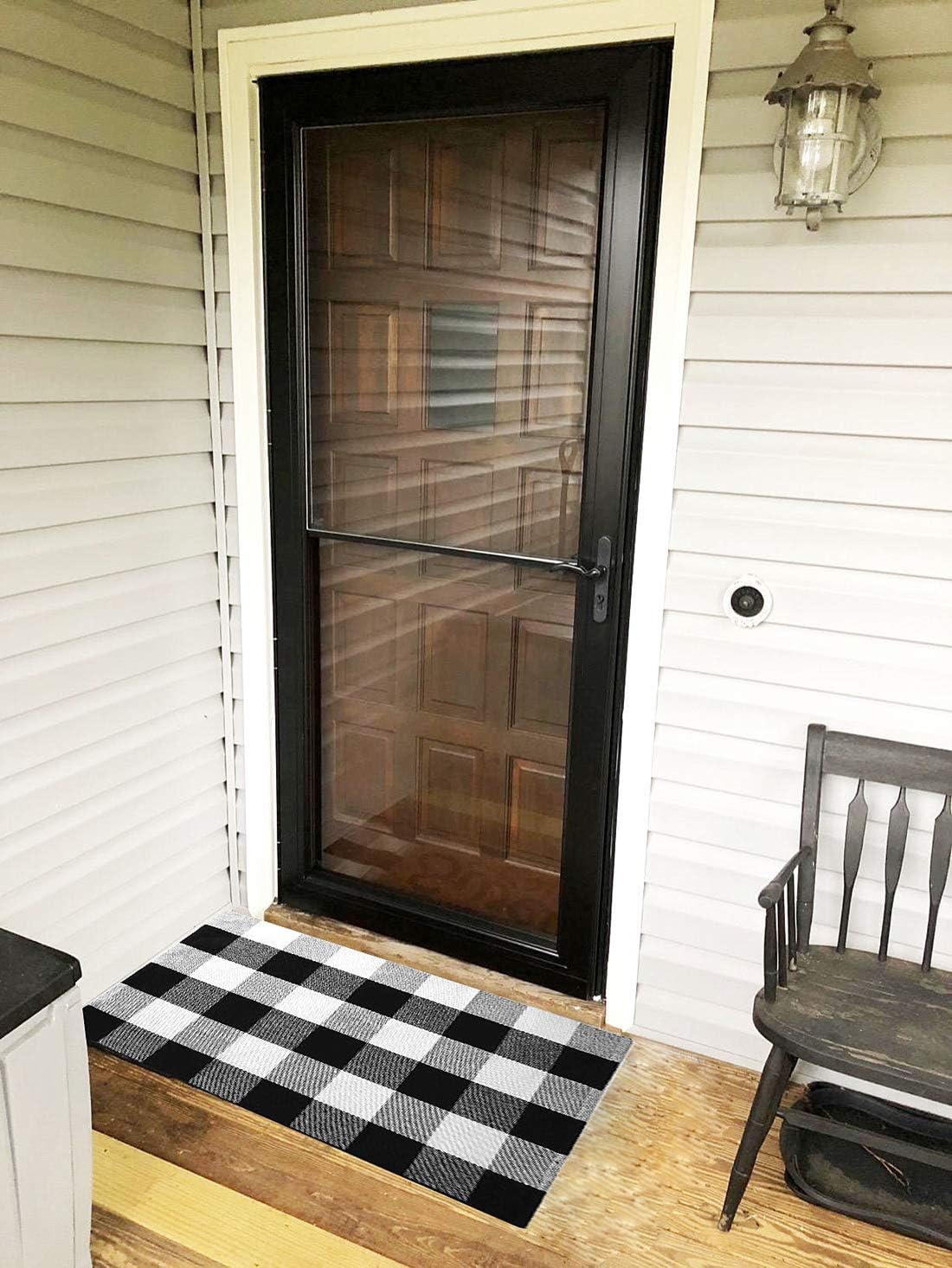 UKELER Buffalo Plaid Rugs- Cute Cotton Black and White Farmhouse Door Mat Layered Door Mats Outdoor, 23.6''×35.4''