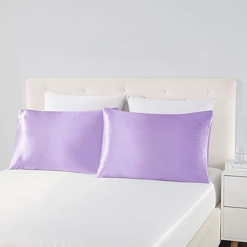 Miniatura 2 de EXQ Home - Funda de almohada de satén y seda para el cabello y la piel, funda de almohada de enfriamiento suave de tamaño Queen de color lavanda,