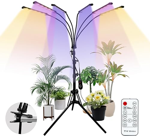 RG RayGalax Luces de cultivo para plantas de interior de espectro completo, luces LED de planta de piso de 6 cabezales para cultivo en interiores