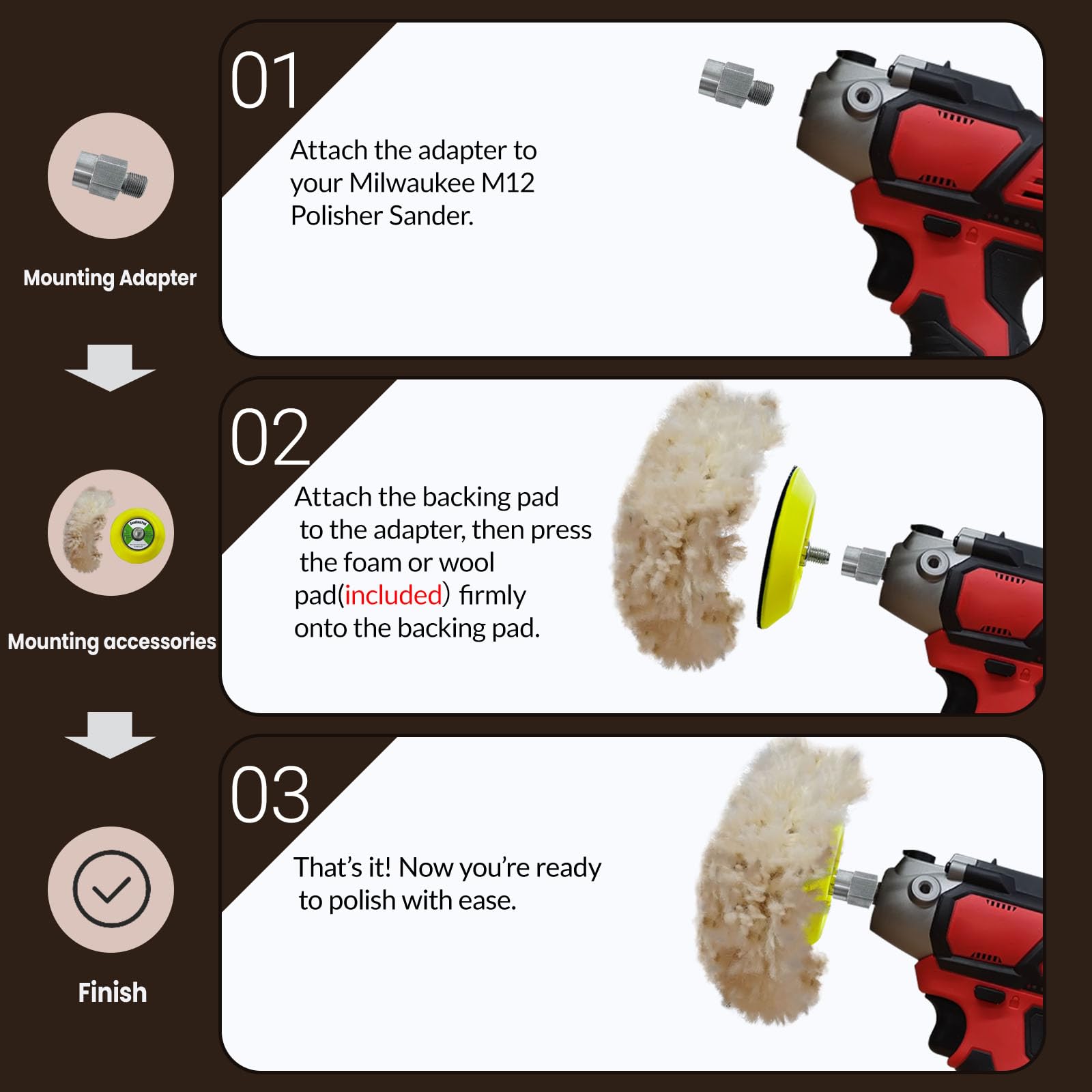 Milwaukee M12 Polisher Buffing Kit - 6 Pcs -7 Milwaukee M12 Polisher Buffing Kit - 6 Pcs -7