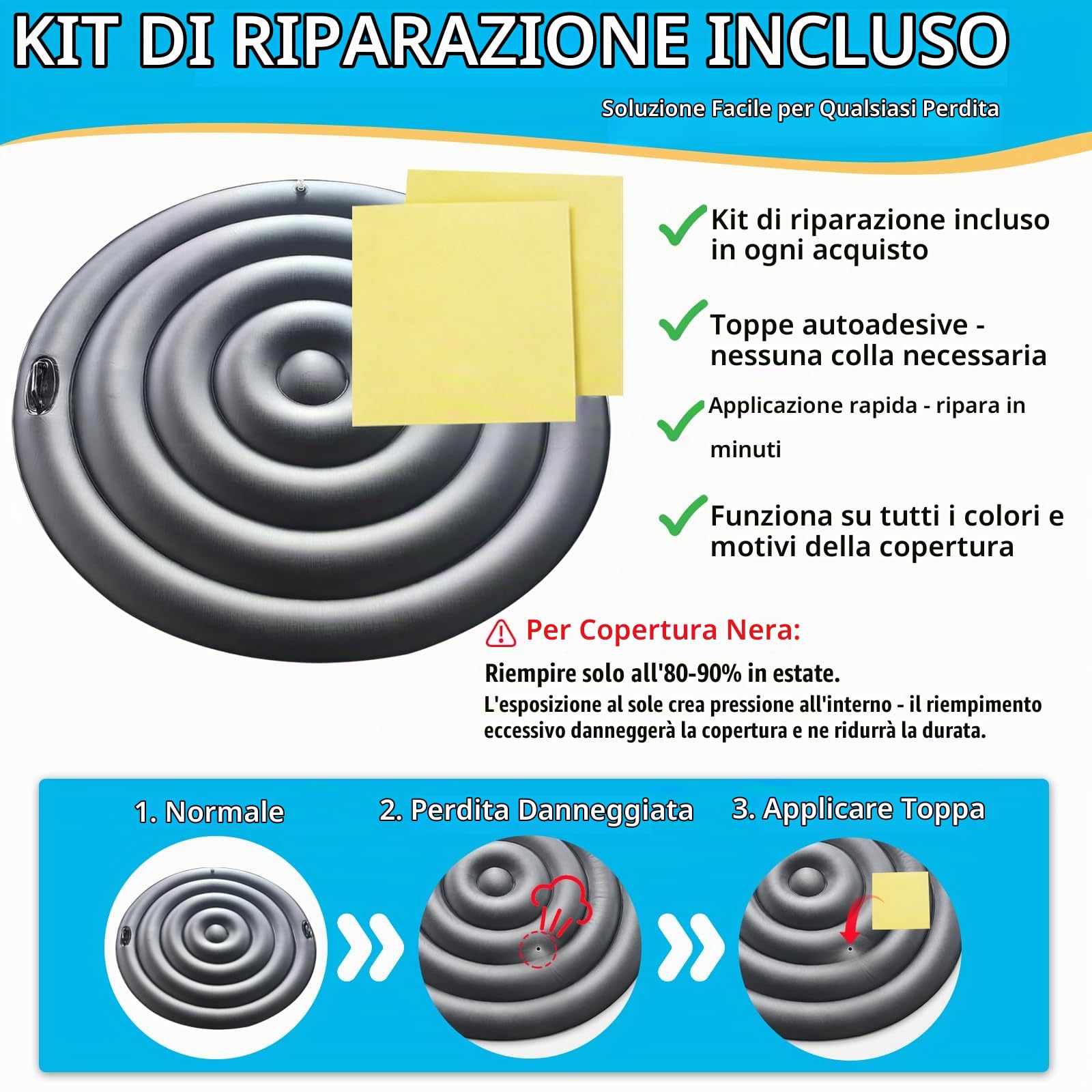 Coperchio Per Vasca Idromassaggio, Copertura Gonfiabile Per Spa Con Maniglia, Coperchio Per Spa Per Vasca Idromassaggio, Per La Protezione Della Vasca Idromassaggio (Nero, Rotondo-135CM)