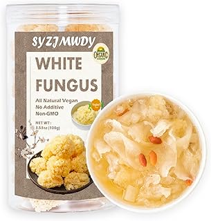 Dried White Snow Fungus Mushroom, 100g/3.53oz Whole White Wood Ear Mushroom, Rootless Gluten-Free No Additive Tremella Fuciformis Mushroom, for Cooking Tremella Fuciformis Mushroom Soup.