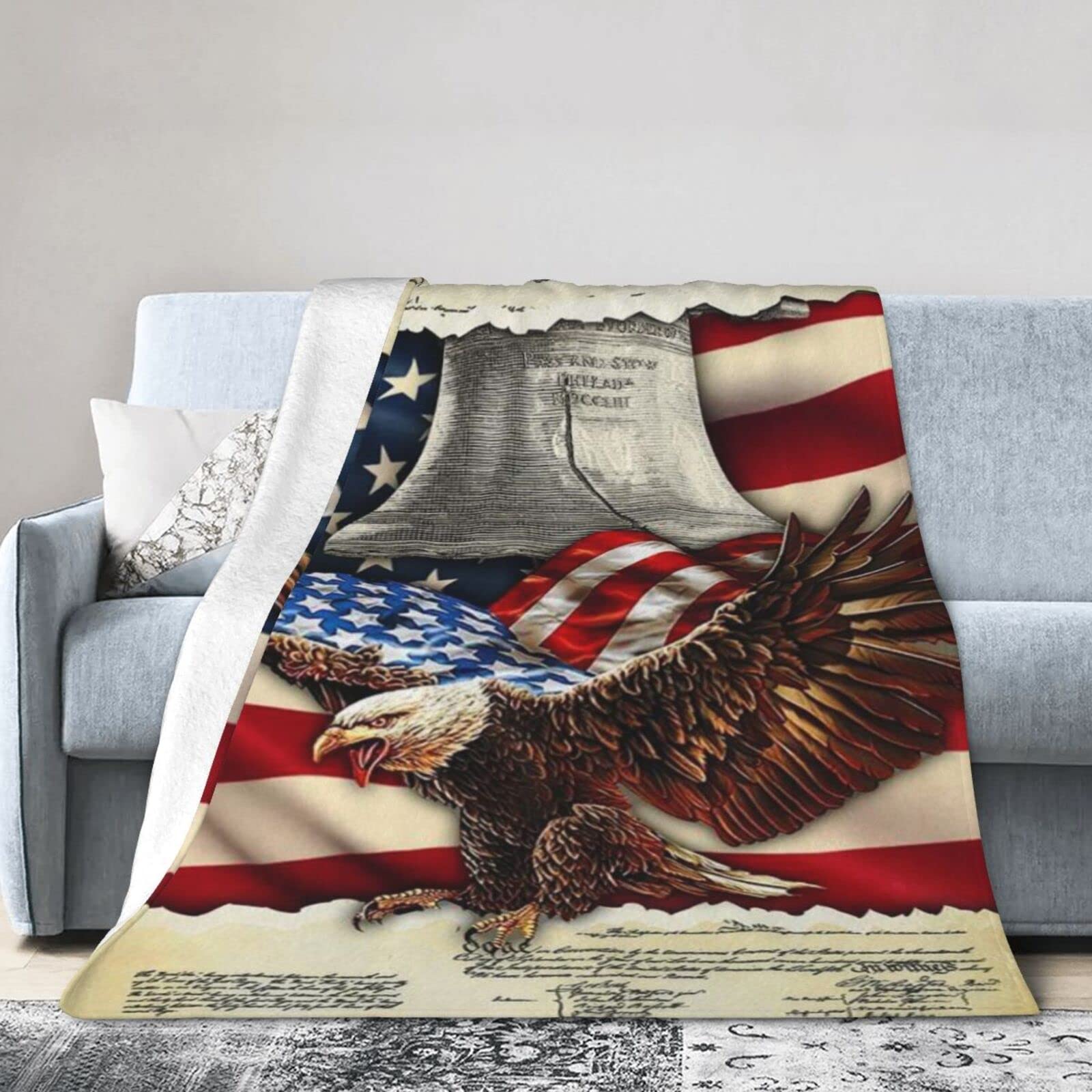 Lsjuee Flannel Fleece Blanket 80"X60" We The People Bed Throw Blanket Weighted Ultra-Soft Travel Winter Blankets for Couple Keep Warm