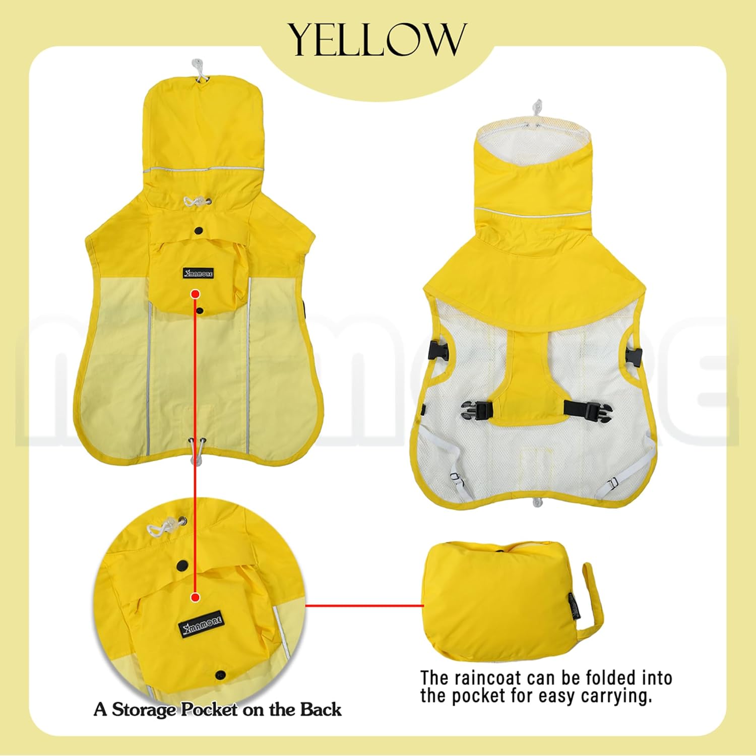 MAMORE Dog Raincoat, Waterproof Rain Jacket for Small Medium Large Dogs, Windproof Reflective Adjustable Breathable Pet Rain Coat with Storage Pocket and Leash Holes (Mineral Yellow, Large)