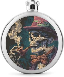 Smoking Skeleton Round Flasks for Liquor Leak Proof 5oz | Stainless Steel Mini Pocket Wine Hip Flask Bottles Camping Party
