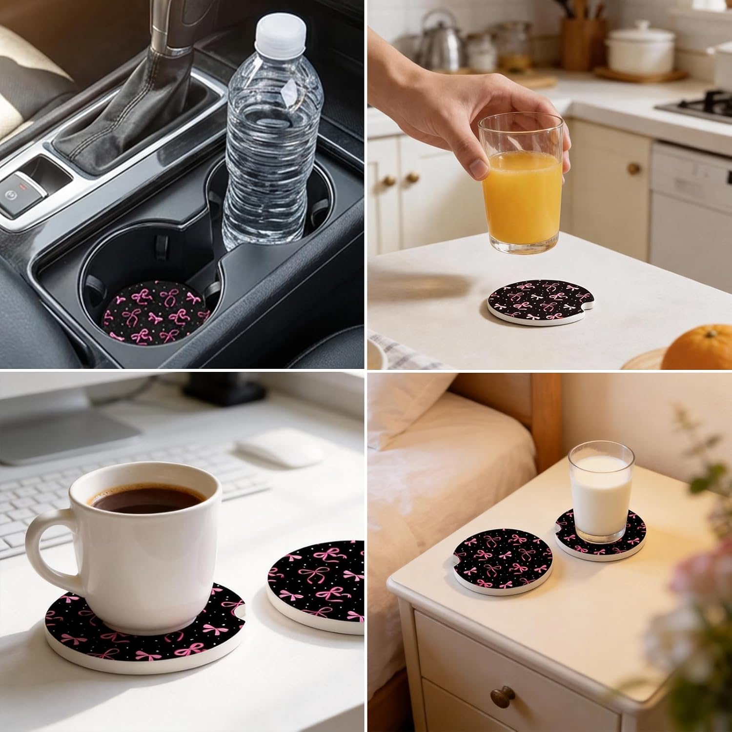 2 Pack Car Coasters, Absorbent Car Cup Coasters with Finger Slot, 2.56" Ceramic Anti-Slip Cup Holder Coasters for Car for Women - Image 7